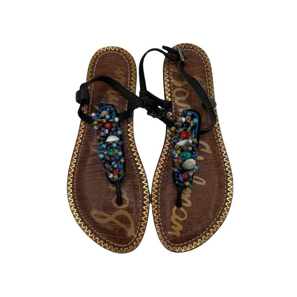 Sam Edelman Gabrielle Beaded Shell Boho Ankle Strap Sandals Size 6 1/2 Women's - Picture 5 of 9